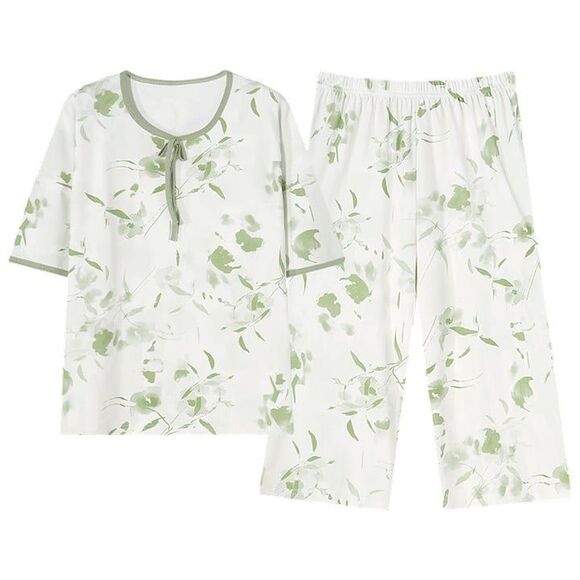 100% Cotton Women's Capri Pajama Set 2Pcs Sleepwear Capris pants Loungewear - Picture 1 of 10